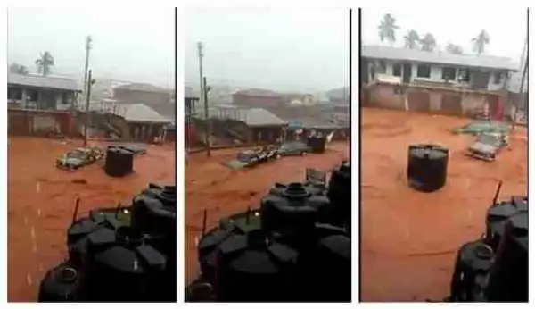 Serious Disaster!!! Watch How Heavy Flood Carry Cars Away In Edo State (See Photos & Video Here)
